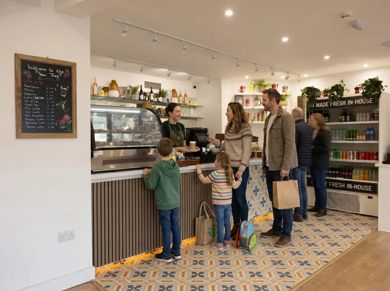 Customers being served at the counter of a local cafe