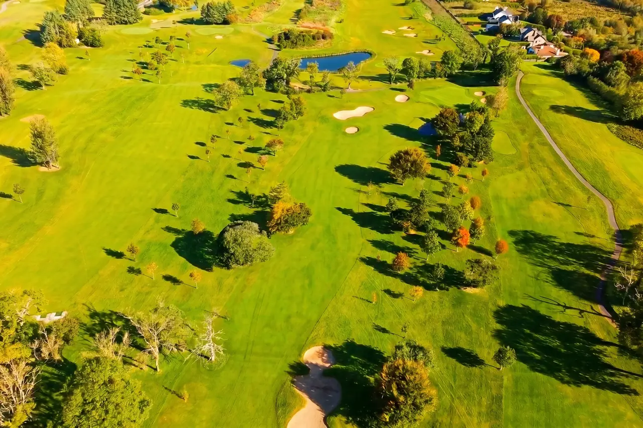 Aerial view of a parkland golf course