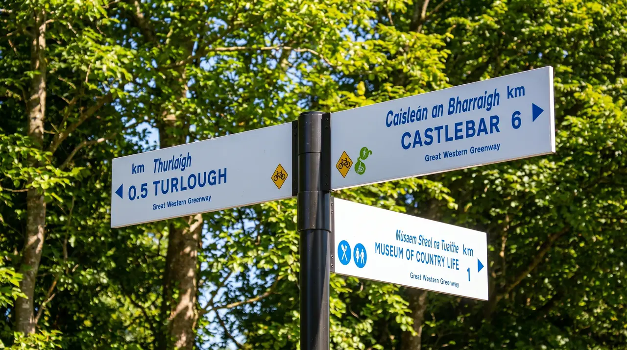 Signposts pointing towards Castlebar and Turlough