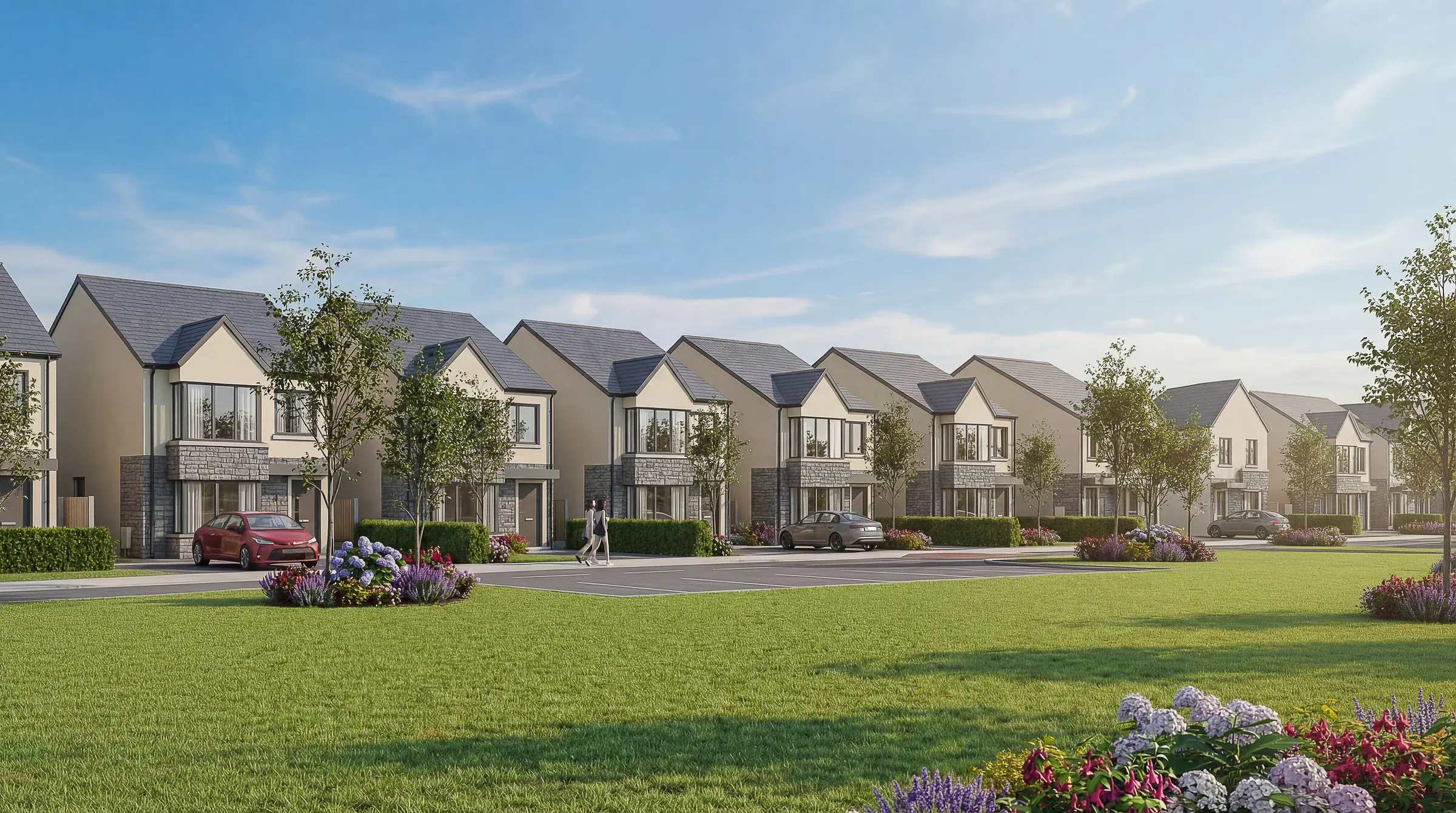 Homes overlooking the public open green space