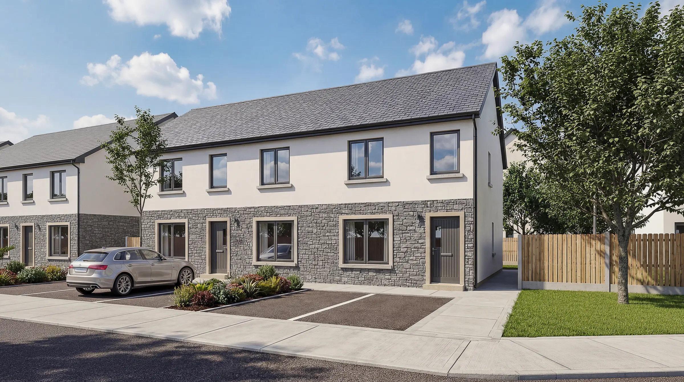 A pair of three-bedroom semi-detached homes